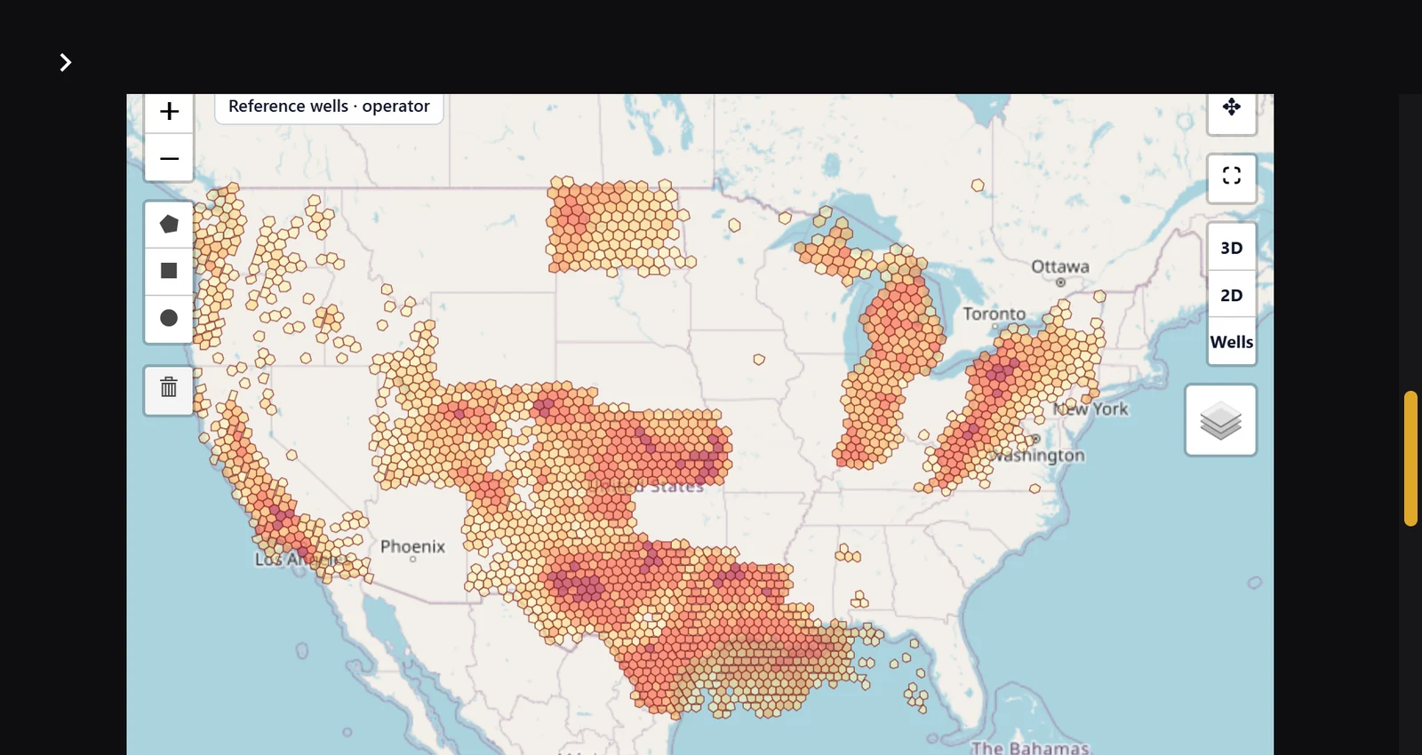 Density map of more than three million wells across the United States, coloured by operator